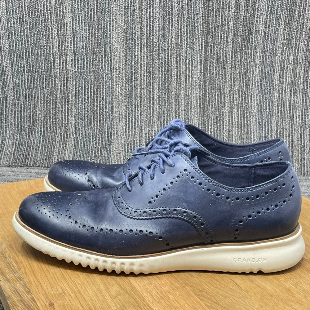 Cole Haan 2.Zerogrand Wingtip Oxford Mens 10.5M Blue Leather Sneaker Shoe Preppy